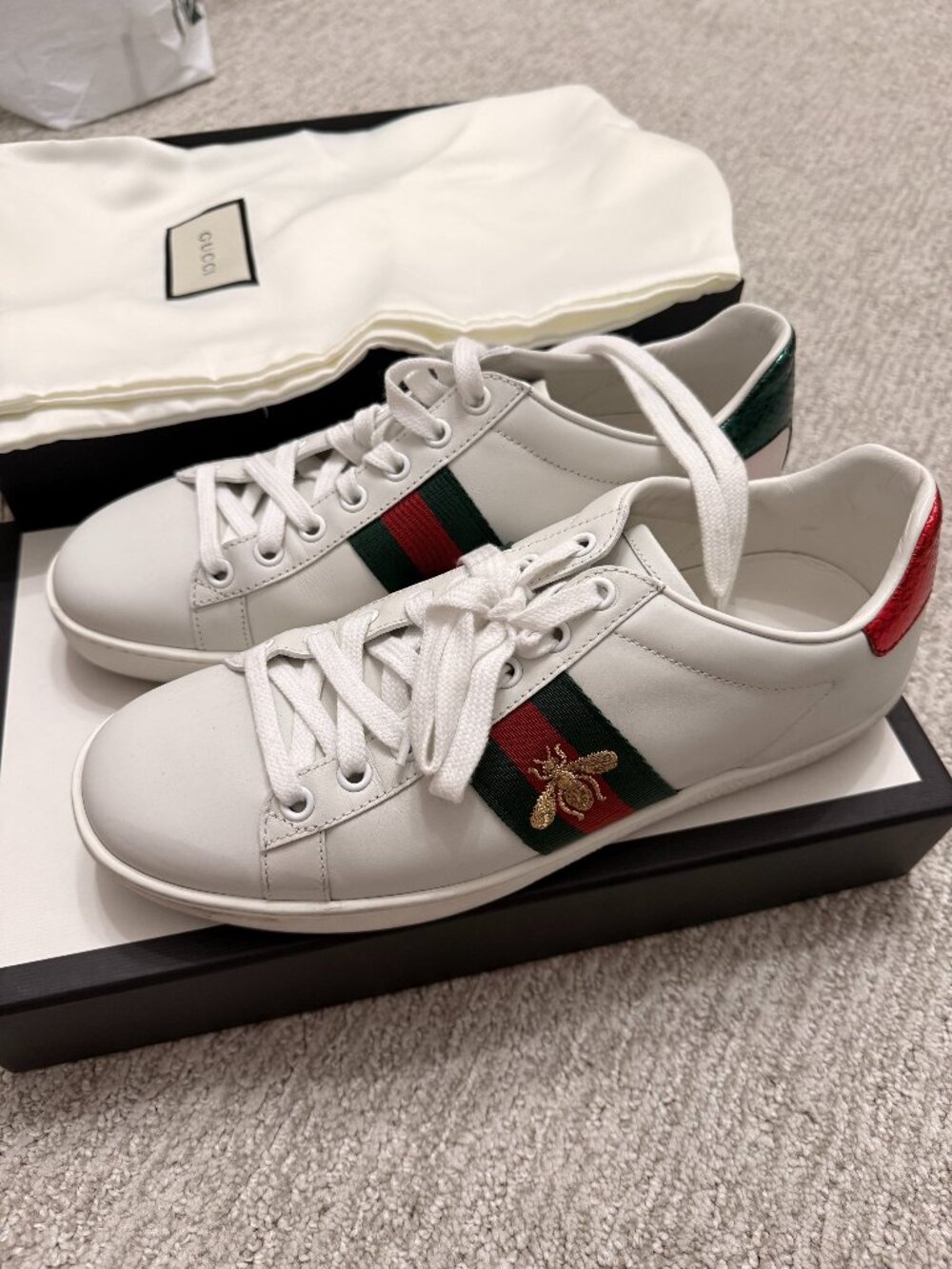 Gucci New Ace Embroidered Sneakers - Size 37.5 (7.5)